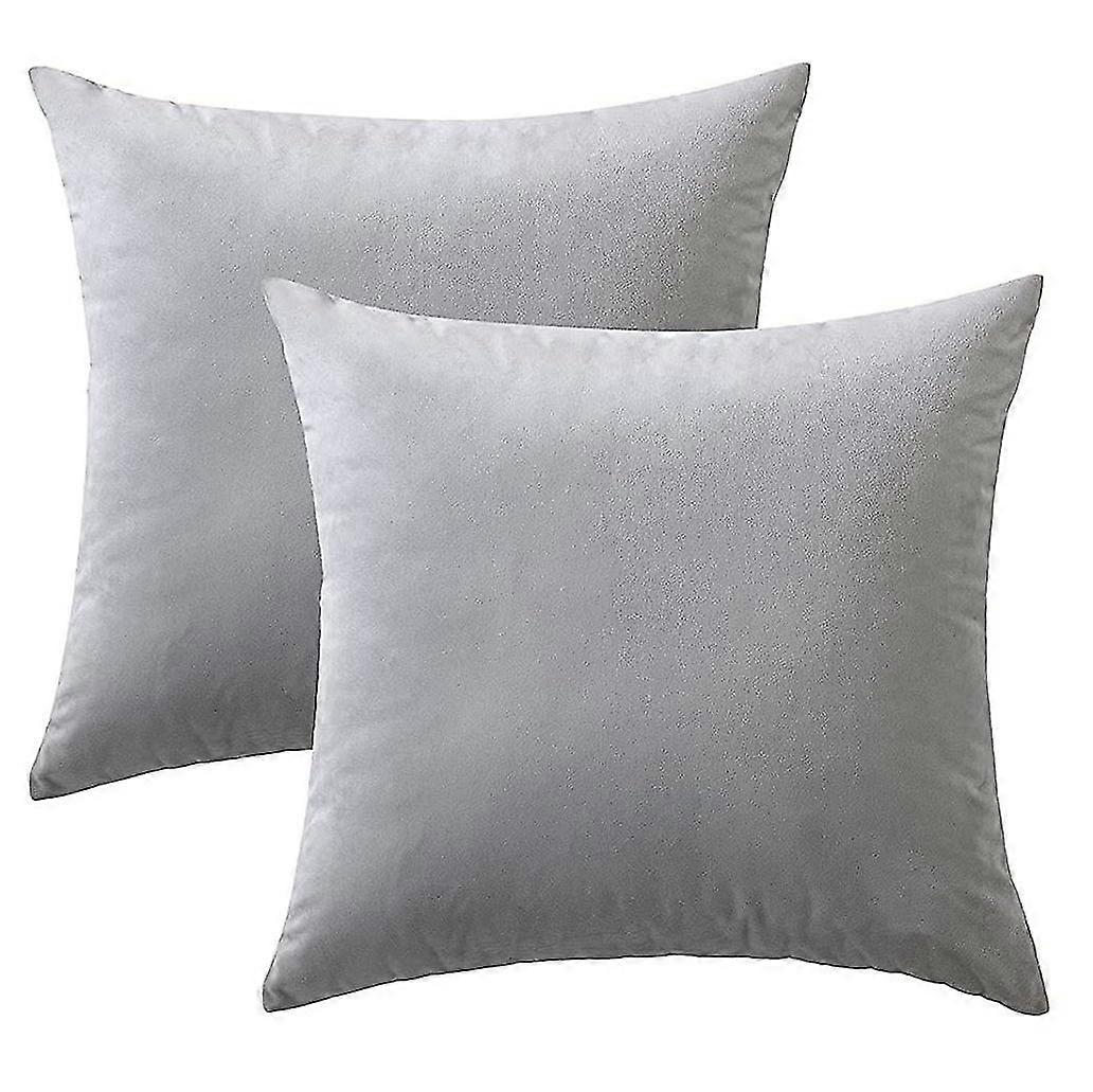 Set of 2 velvet soft solid decorative cube pillowcases, 16 X 16 inches 40 X 40 cmgrey