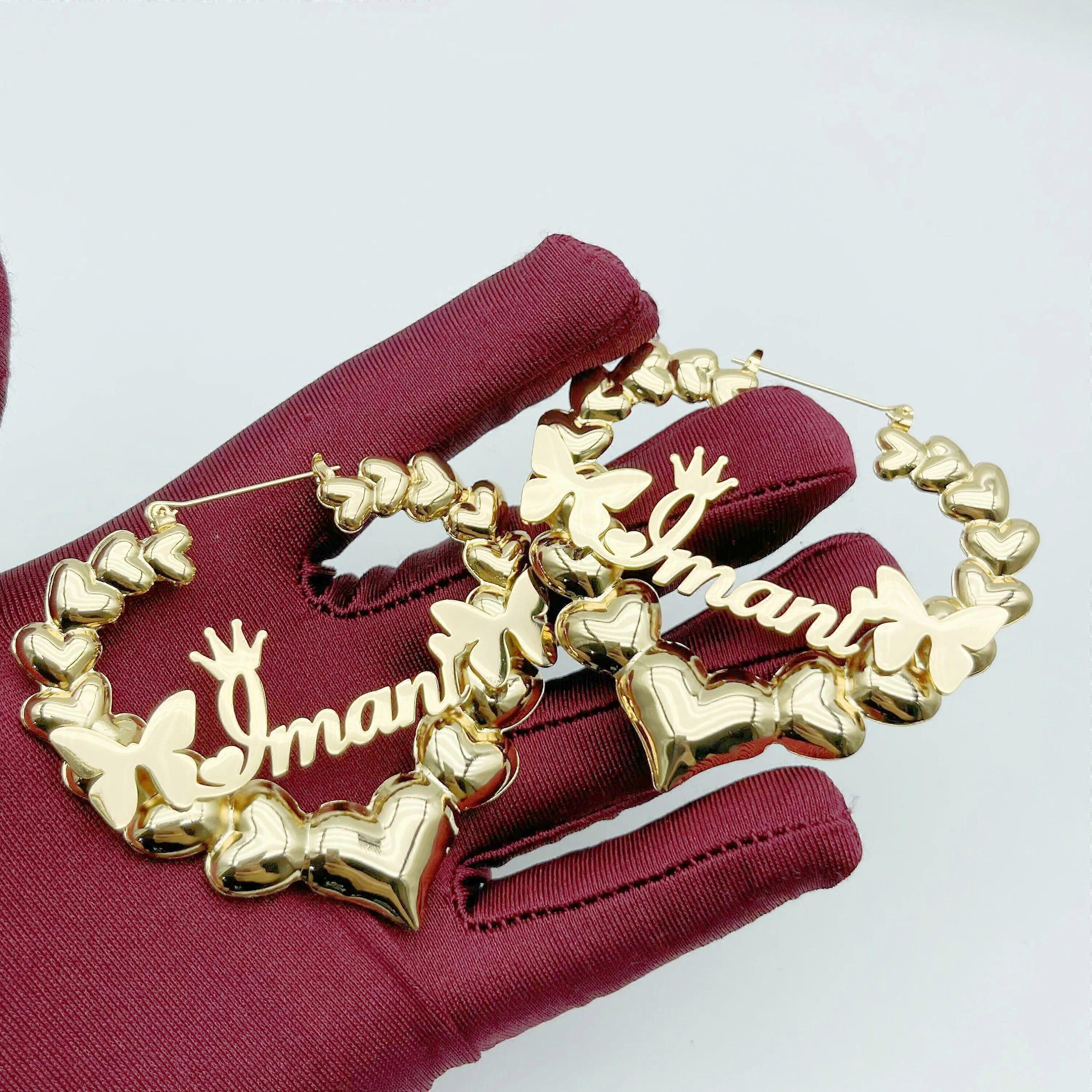 VishowCo Custom Heart Earrings for Women Bubble Heart Hoops Customized Name Earring Personalized Custom Jewelry