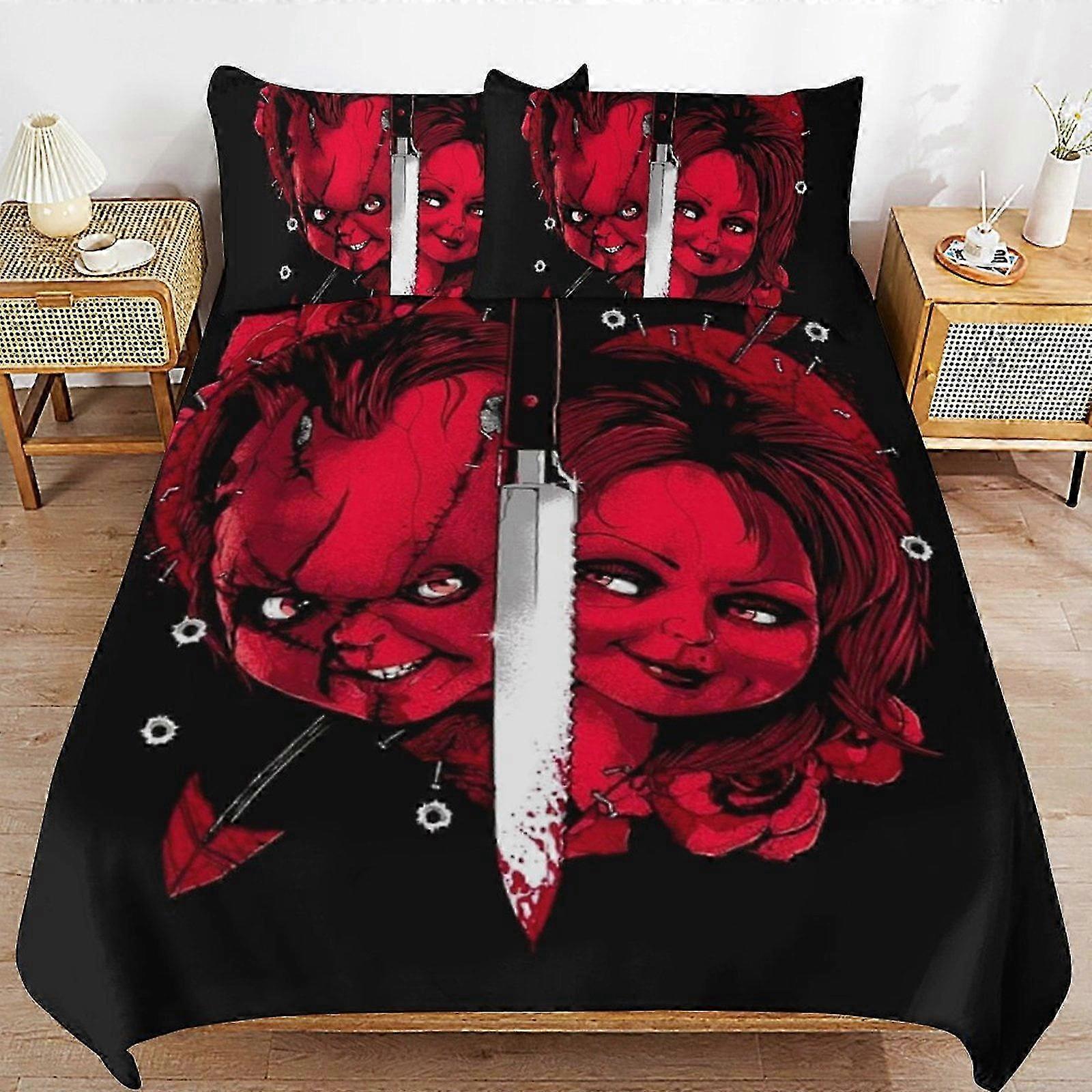 v994 Lakanat Chuckyn morsian ja Tiffany-vuodevaatteet Pussilakana Mukava ja kevyt sarjakuvavuodevaatteet3-osainen (1 pussilakana ja 2 tyynyliinaa)