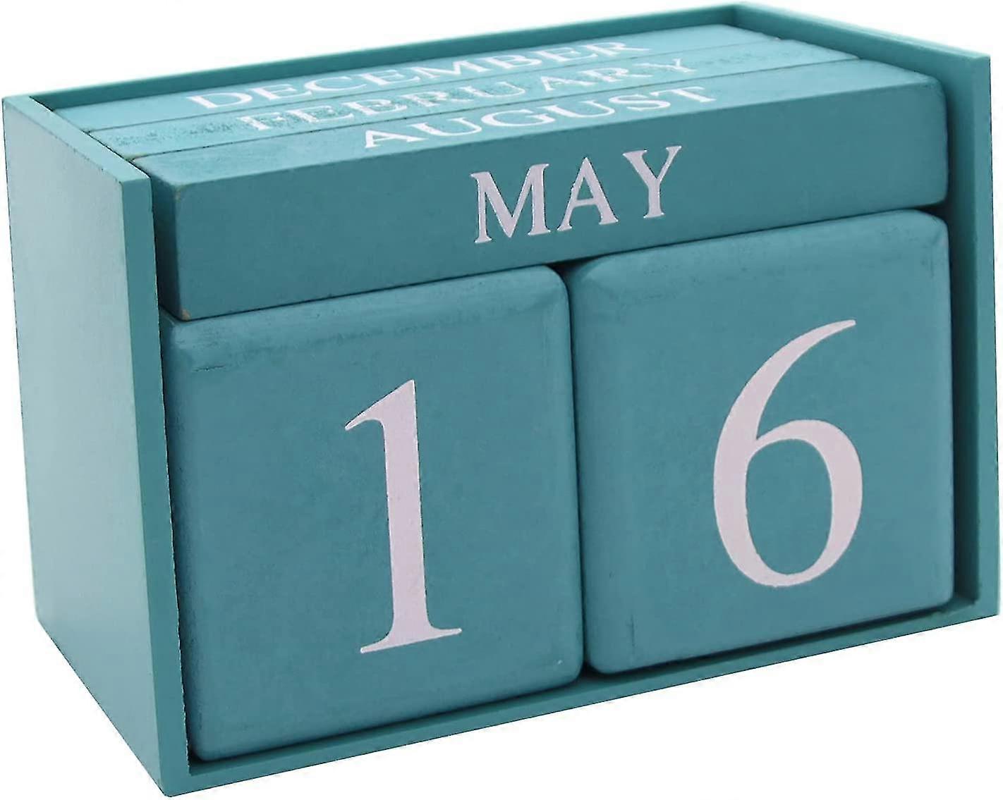 Wooden Desk Calendar 2022-2023, Permanent Daily Block Calendar Month Date Display (blue)
