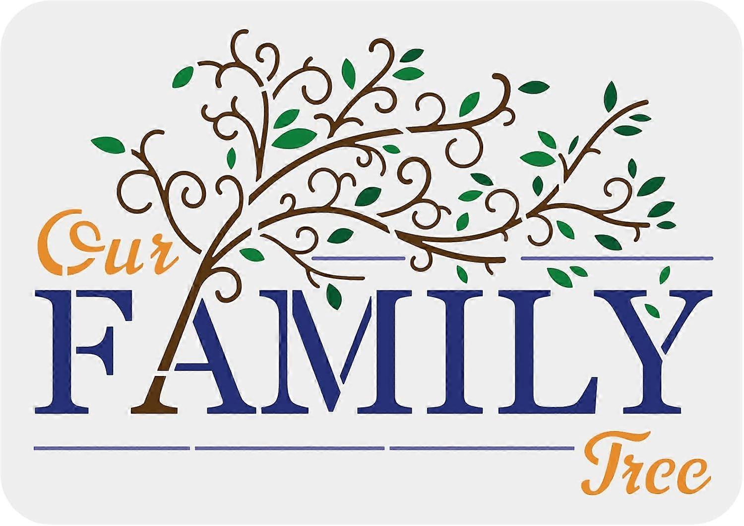 Family Tree Stencil 29.7x21cm Reusable Tree Stencil Tree with Text Our Family Drawing Stencil Life Tree Stencil Tree Branches Stencil for Painting on