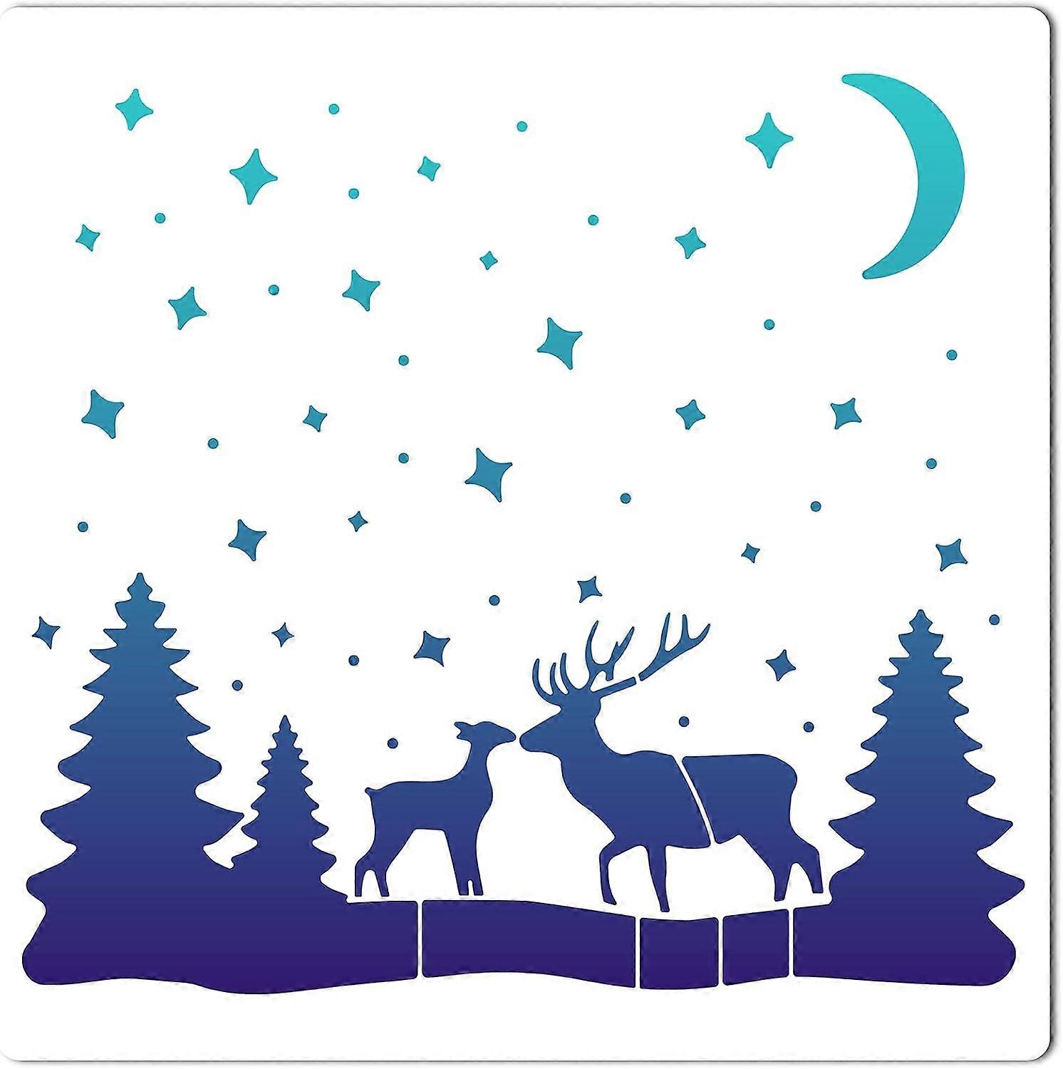 11.8 Inch Reindeer Stencil Plastic Drawing Stencils Reusable Painting Templates DIY Decorative Animal Moon Tree Pattern Template Crafts for Scrapbooki