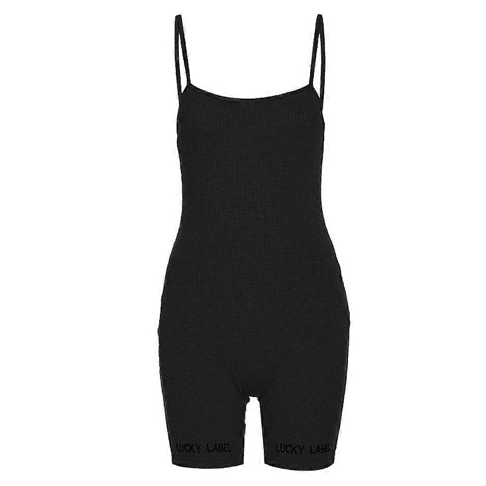 Gerippter Brief Lässige Weibliche Playsuits Spaghetti Strap Bodycon Strampler
