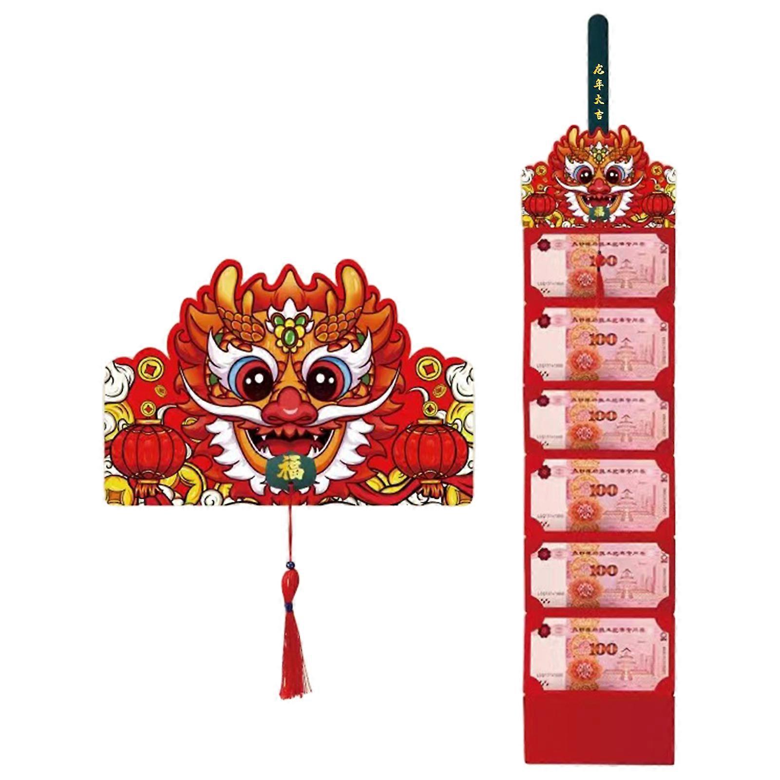 مغلف أحمر قابل للطي مع فتحات متعددة نابضة بالحياة اللون رائعتين الكرتون التنين تصميم السنة الصينية الجديدة الحظ المال المغلف تشينغهاي