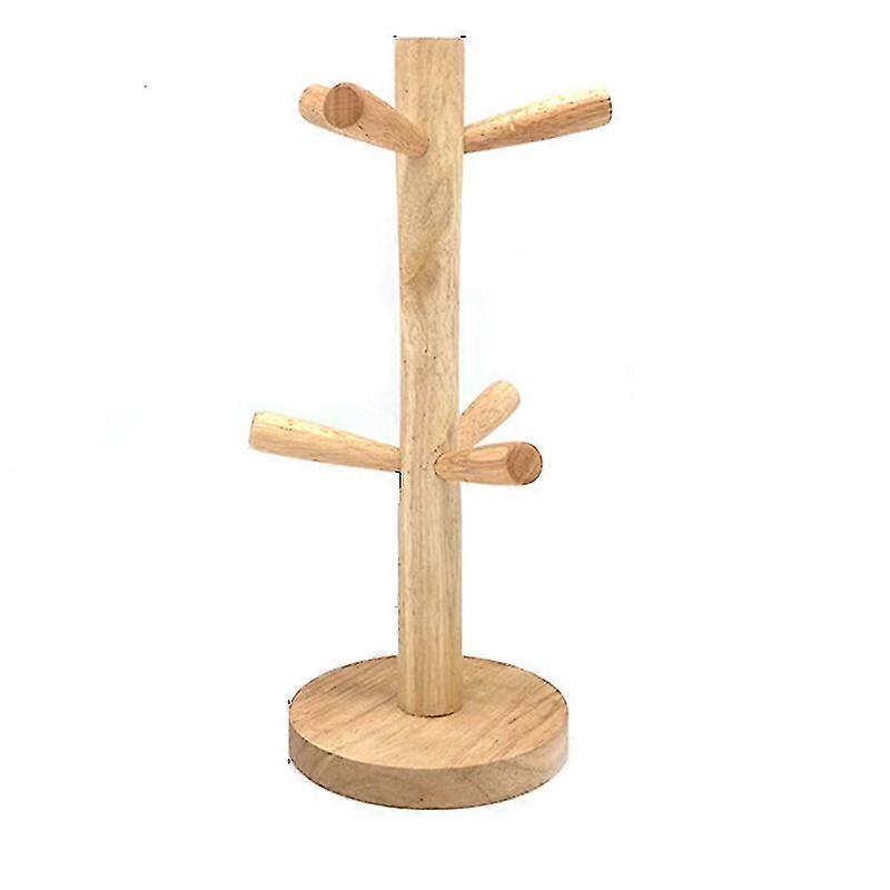 Solid Wood Kitchen Coffee Mug Tree Countertop Tea Cups Holder Stand With 6 Hooks