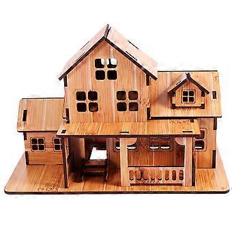 DIY Assembling House Wooden Model Educational Toy Creative Craft Delicate Desktop Layout Decor (Bamboo Grain Color)