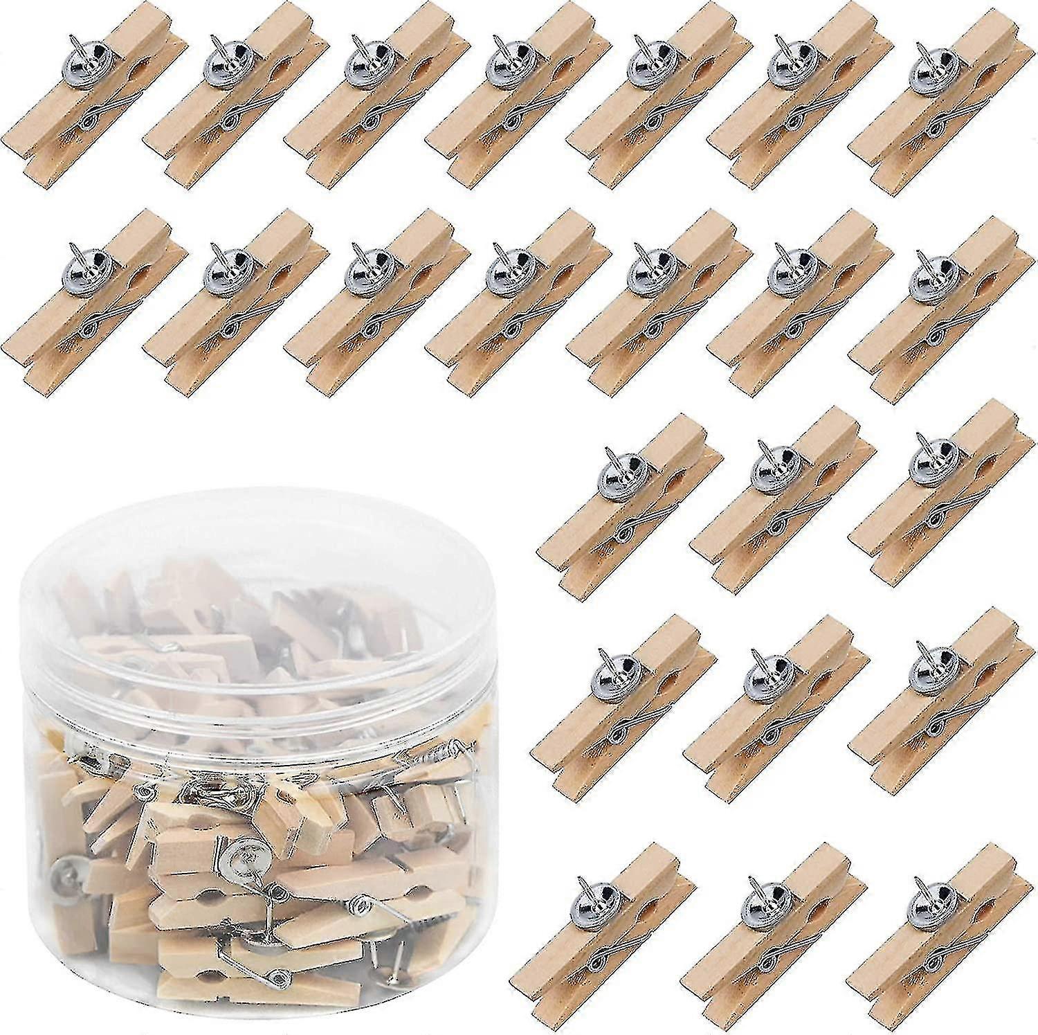 50 Pcs Heilwiy Push Pins With Clips Creative Thumbtacks With Clips Wooden Multifunctional Push Pin Gift