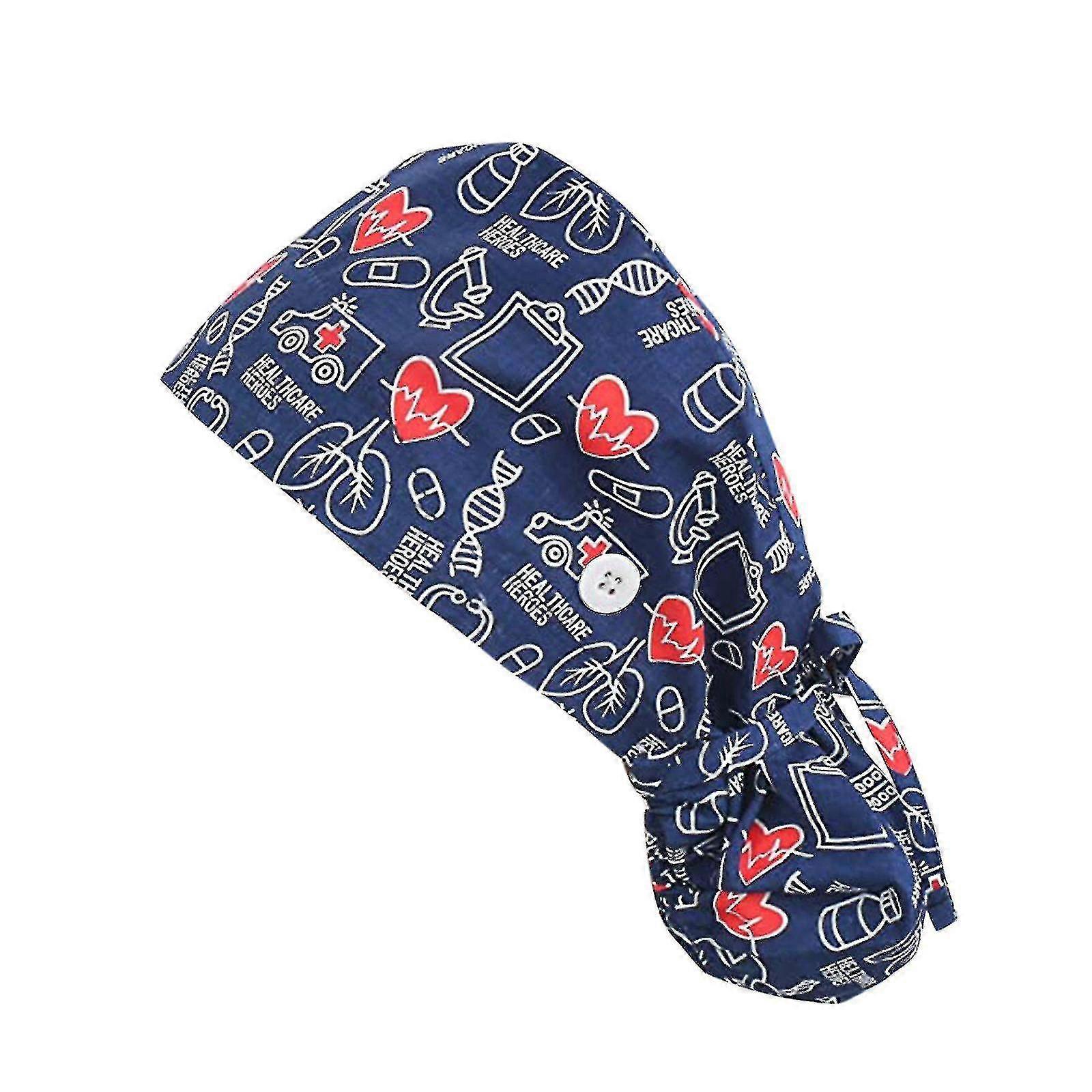 Scrub Cap With Buttons Bouffant Hat With Sweatband For Womens And Mens