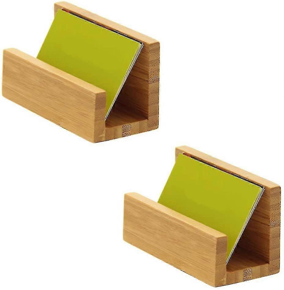 Bamboo Wood Desktop Business Card Holder Display For Desk Sturdy 2 Pack