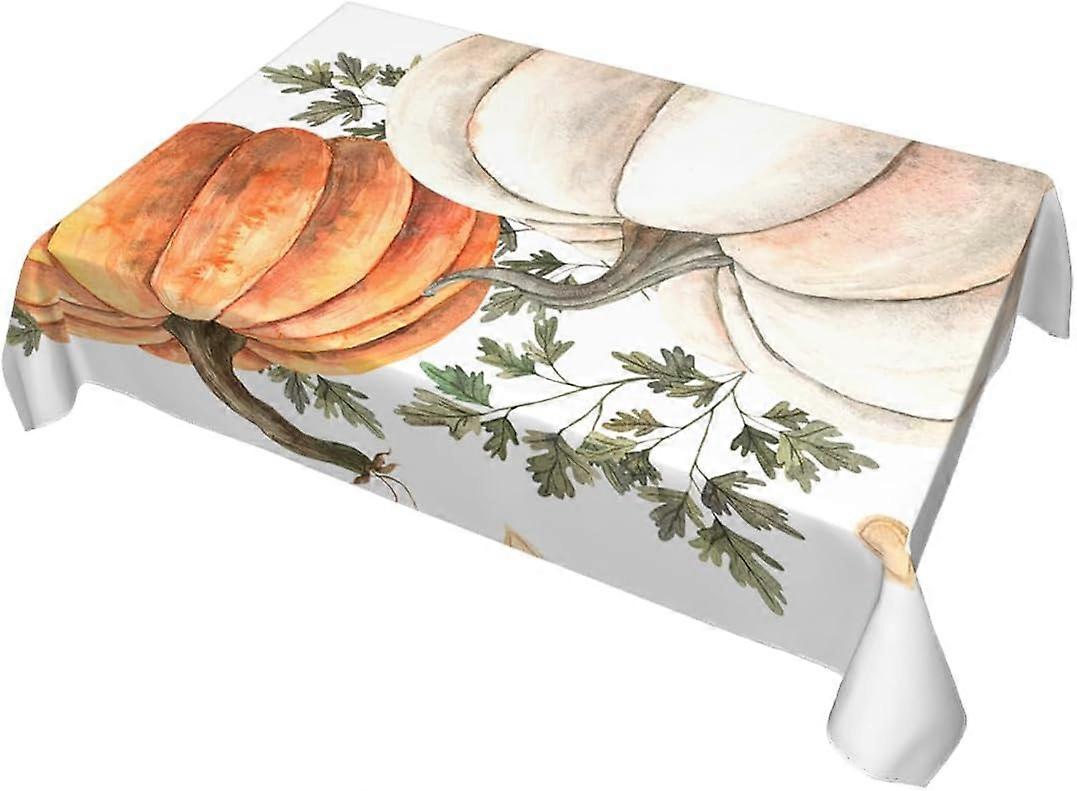 Decorative Rectangle Table Cloths Orange Pumpkins Eucalyptus Leaves Fall Autumn Tablecloth Table Cover for Dining/BBQ/Picnic/Coffee Table 52 X 70 Inch