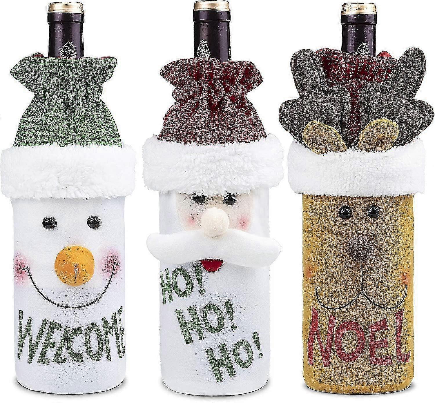 عيد الميلاد زجاجة النبيذ غطاء توبر مجموعة 3PCS، زجاجة النبيذ المصنوعة يدويا لزينة الحزب