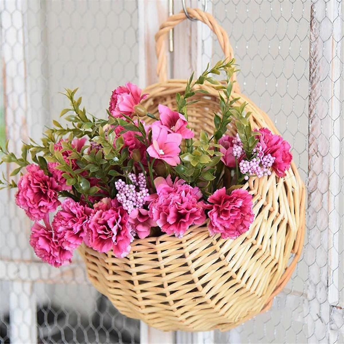 Wall Mounted Natural Wicker Flower Basket Flower Pot, Rattan Vase Basket,Yellow