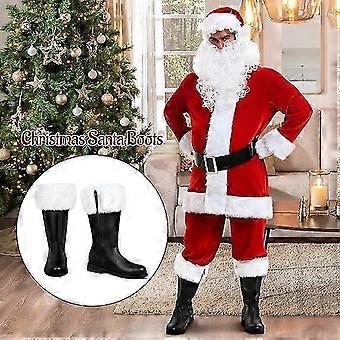 Bottes De Père Noël Pour Hommes - Cuir PU Avec Fourrure Blanche Et Clochettes - Fermeture Éclair Latérale - Cosplay Et Fêtes