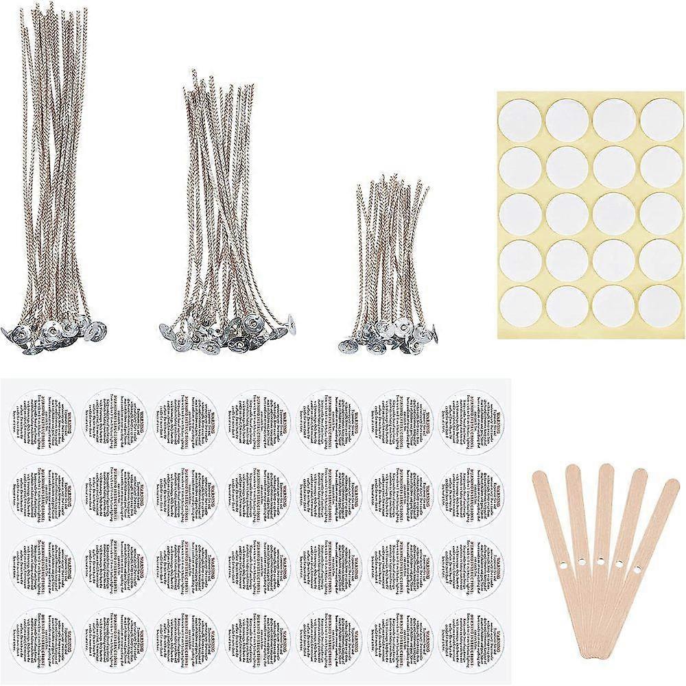 Cotton Candle Wick Iron Flat Round Base Plate with Double-faced Self-adhesive Paper Stickers Birch Wood Craft Ice Cream Sticks Mixed Color 100x12.5mm