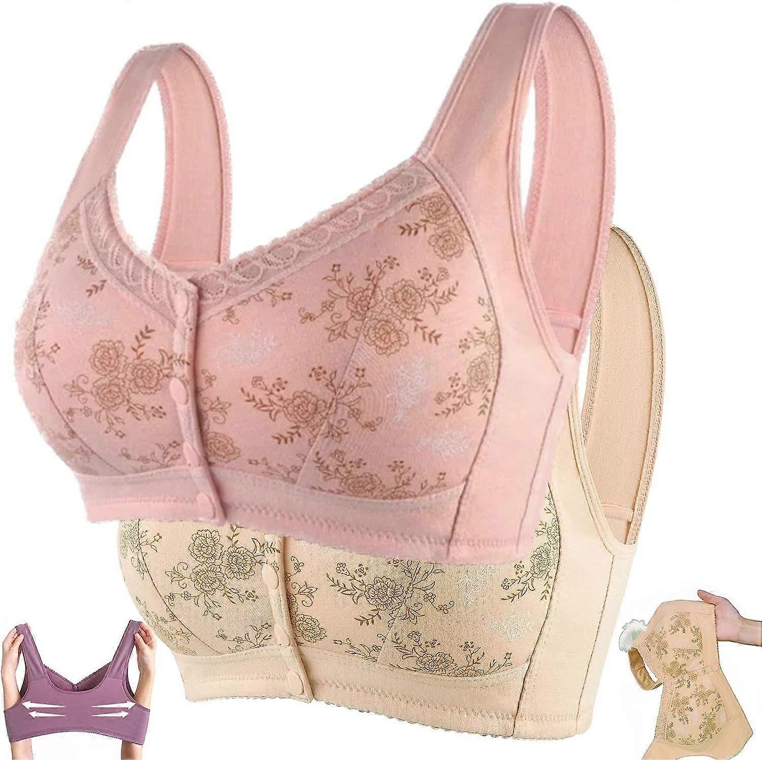 Front Closure Bra Convenient Front Button Sleep Bra Soft Breathable Sports Push Up Bra with Padded for Middle Aged Women