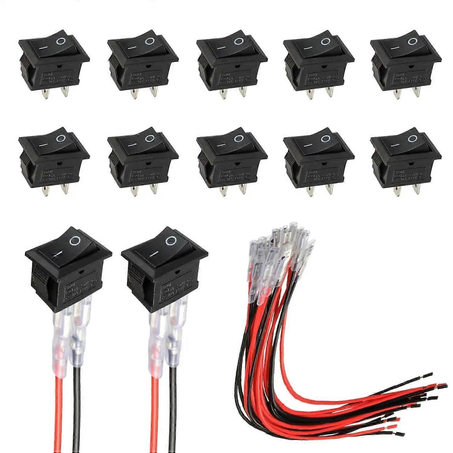 10pcs Mini Toggle Switch 2 Pin Rocker Switch with Wiring Black