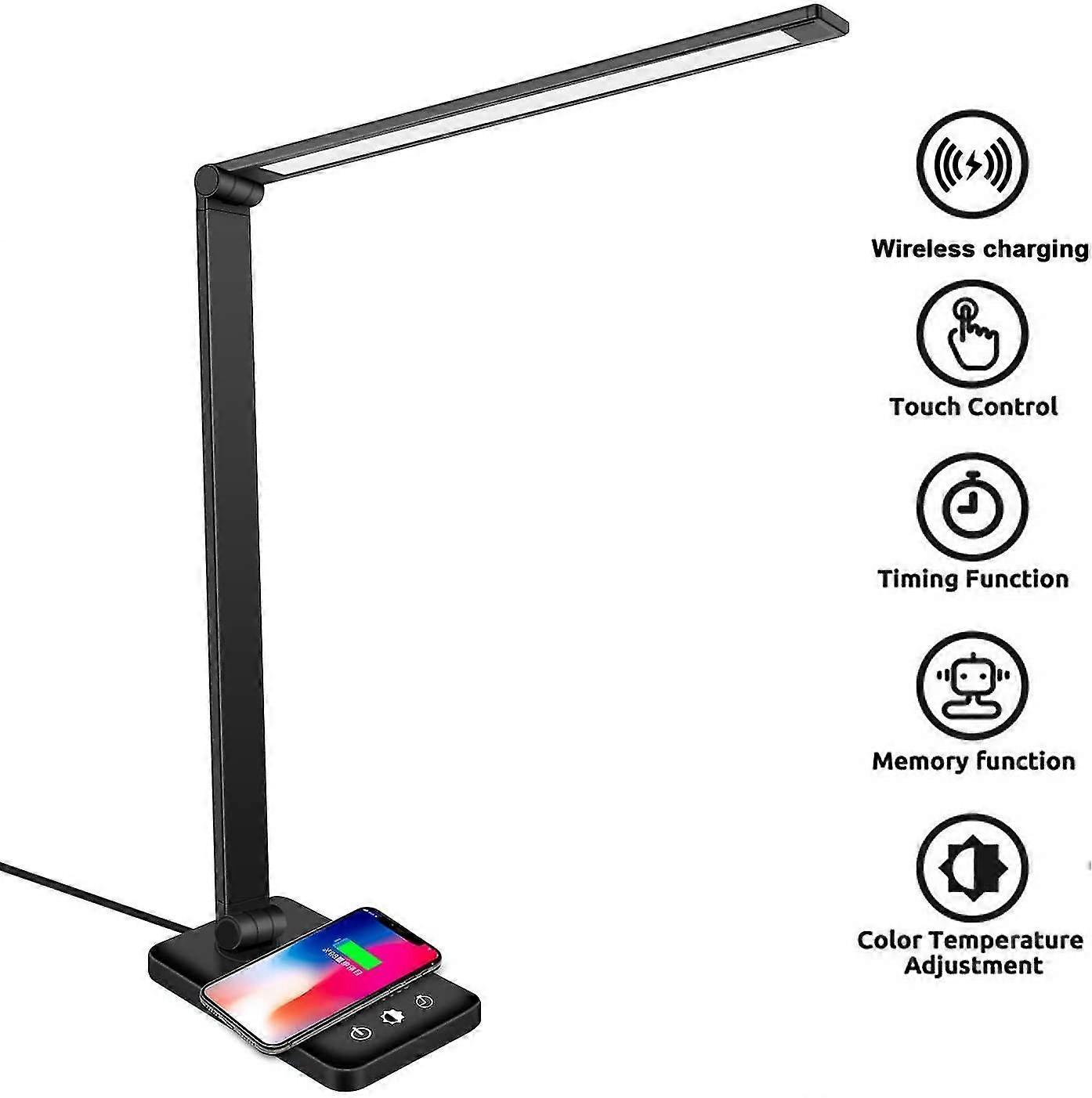 Led Desk Lamp, Dimmable Table Lamp, Clamp Lights, Wireless Charging And Usb Charging Port, Eye Protection, Reading Lamp, Touch Field Operation, Table
