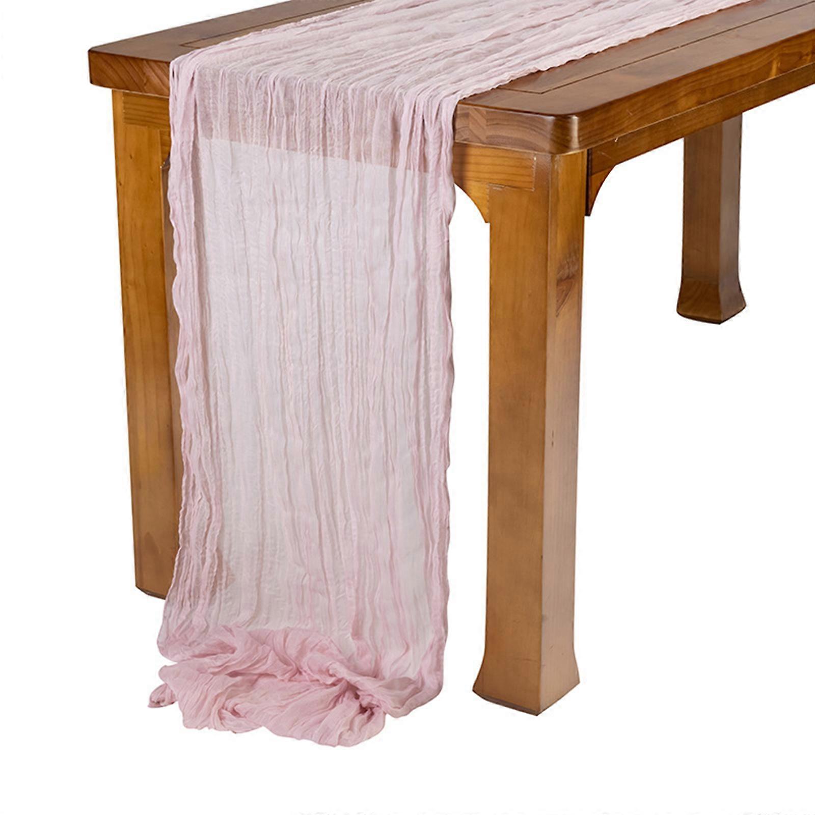 (Light pink 90*400cm) Cotton pleated table runner
