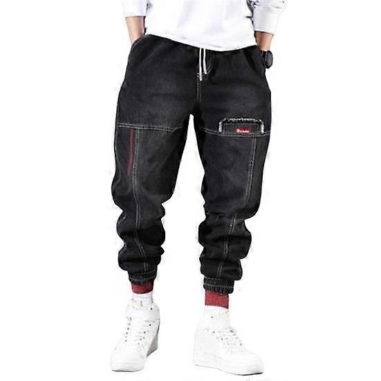 Men Harem Pants Drawstring Elastic Waist Ankle-banded Pockets Solid Color Plus Size Loose Hip
