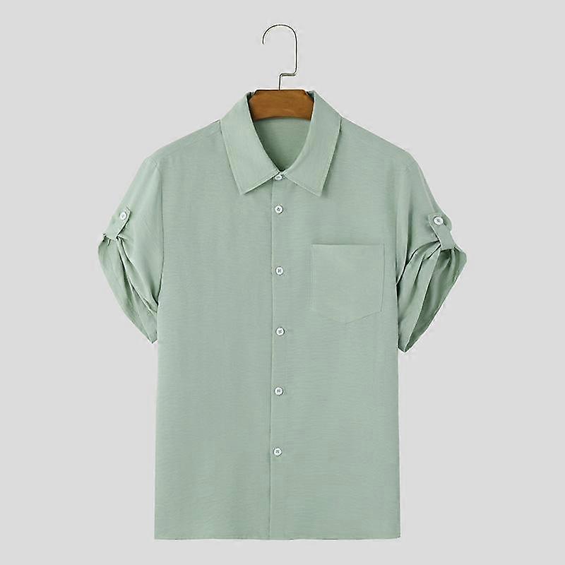 INCERUN Uomo Risvolto Regolabile Maniche Corte Camicie Button Up Ufficio T-shirt