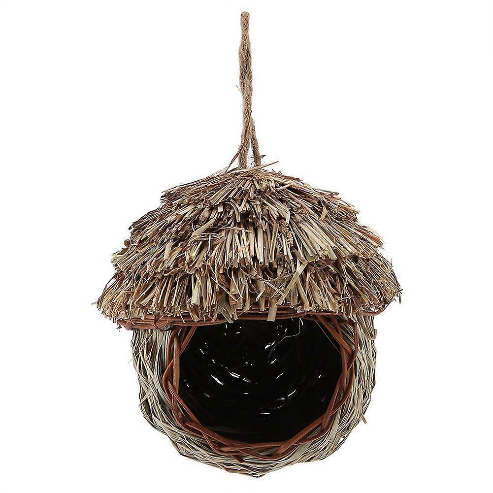Handmade Woven Straw Bird Nest Cage for Parrots and Hamsters, Small Animal Hanging Home Décor, Natural Material, 12-Inch Size