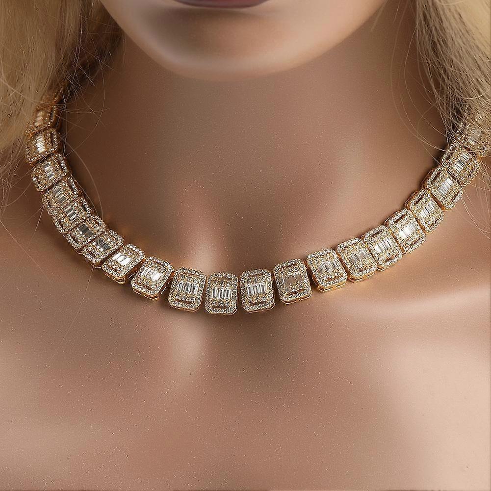 Hip Hop European and American Style Fashion Alloy Necklace 13mm Diamond-Embedded Jiugongge Chain Niche Design Clavicle Chain