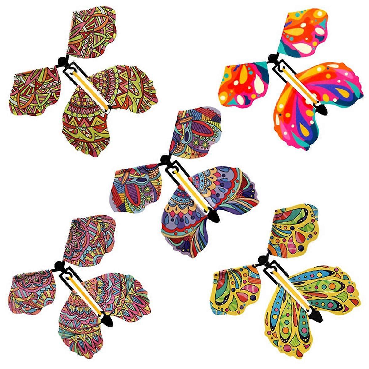 5PCS Flying Butterfly Wind Up Toys Rubber Band Powered Romantic
