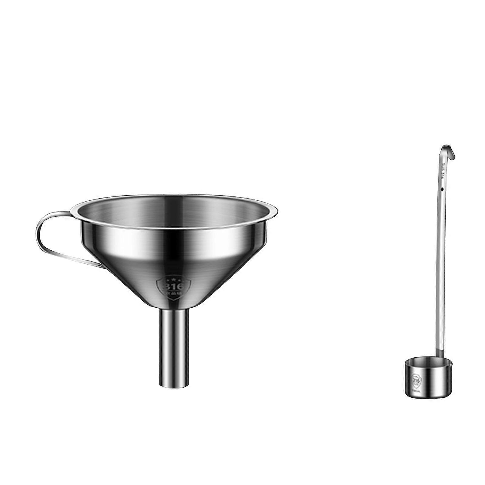 Kitchen Oil Filtering and Juice Straining Funnel Unique Stainless Funnel with Fine Mesh Wine Ladle for Filtering Drink