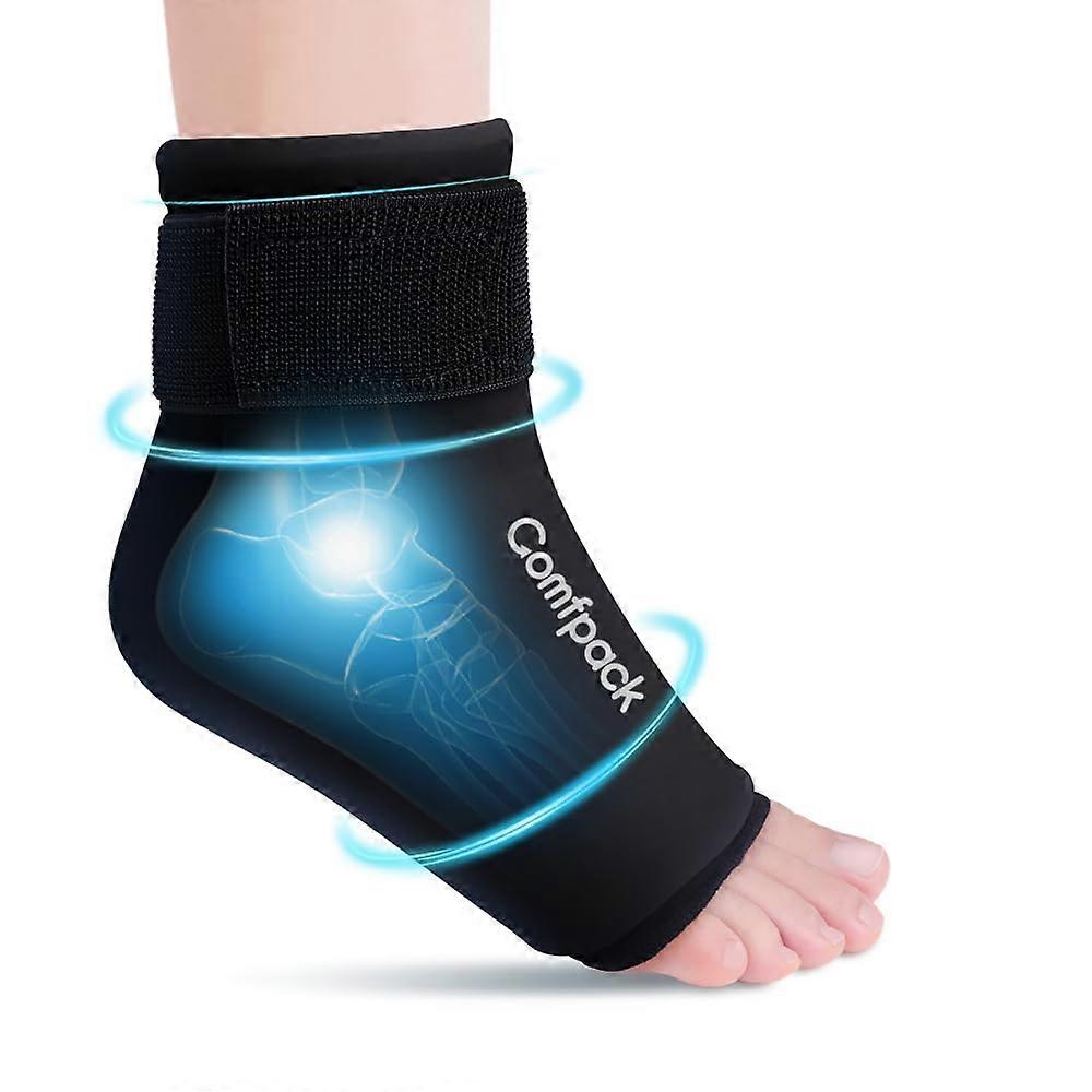 Ankle Ice Pack Wrap for Swelling Relief, Reusable Hot Cold Therapy Sock for Plantar Fasciitis, Achilles Tendonitis, Black