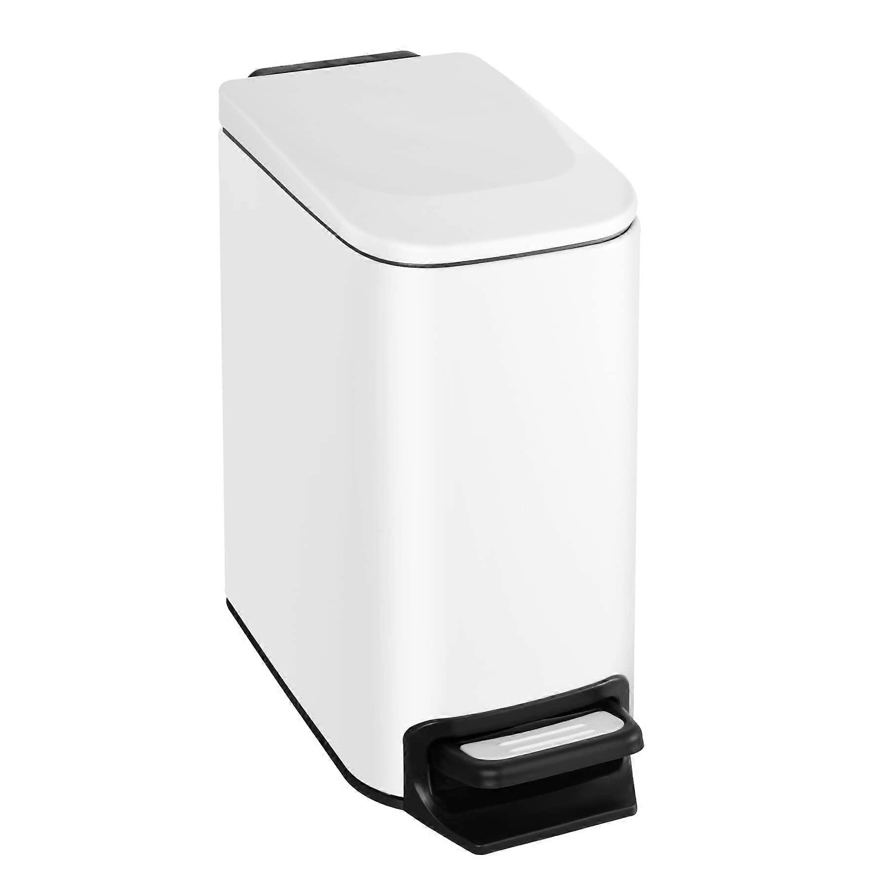 Small stainless steel white bathroom trash can for tight spaces, 6L/1.6Gallon