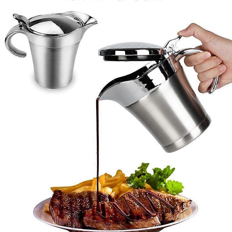 750ml Double-Walled Sauce Boat With Hinged Lid, Stainless Steel Gravy Pitcher for Thanksgiving, Large Capacity for Sauces and Cream
