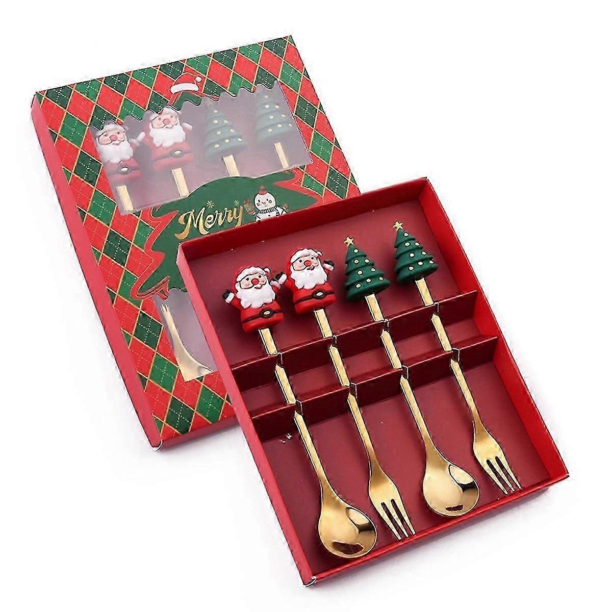 Christmas Set Gift Tableware Spoon & Fork Set Dessert Spoon Fruit Fork Coffee Spoon Tableware Set C