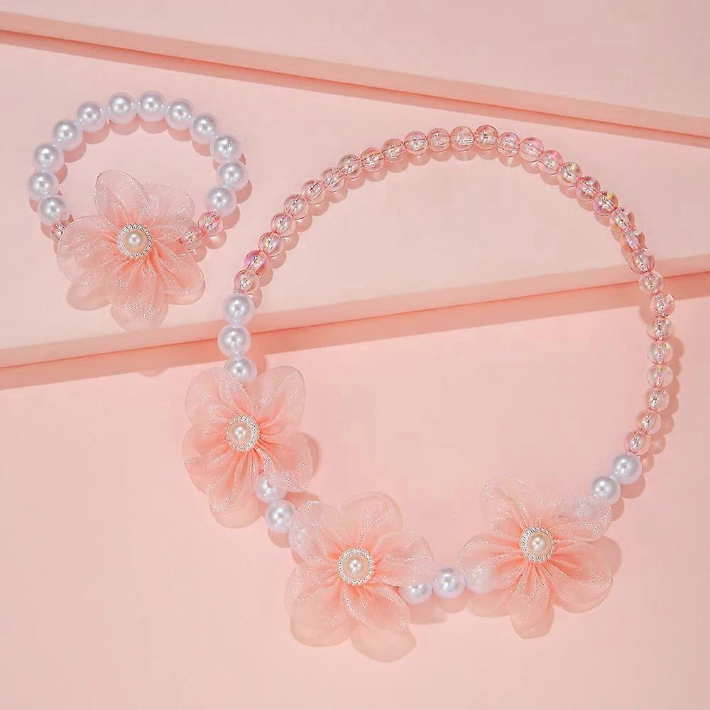 Pink Flower Lace Necklace Bracelet Set: Princess Jewelry For' Birthday Party