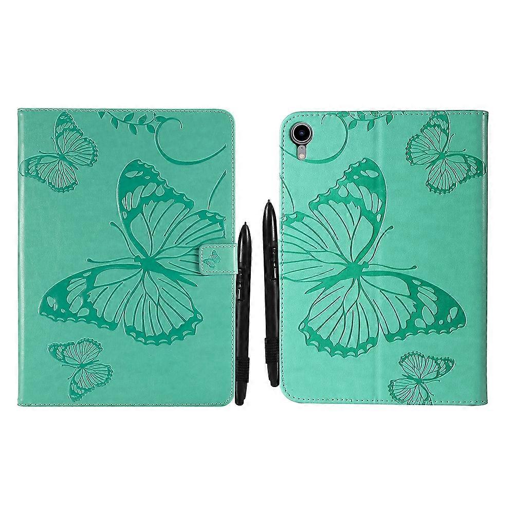 プレス印刷バタフライパターン横型フリップレザータブレットケースiPad mini 6用