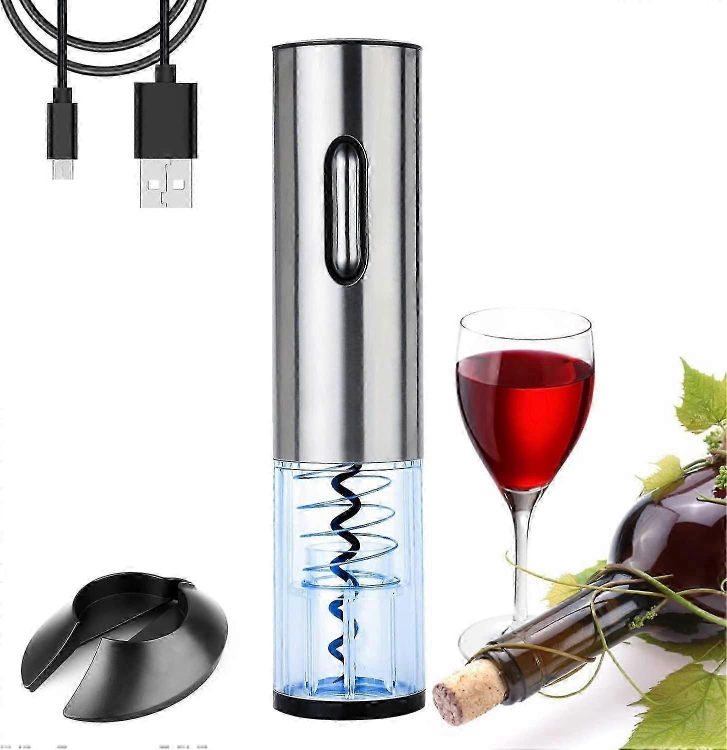 Electric Corkscrew Professional Wine Bottle Opener Rechargeable Aluminum Cordless Automatic Bottle Opener with Sealing Cutter Stand and USB Charging C
