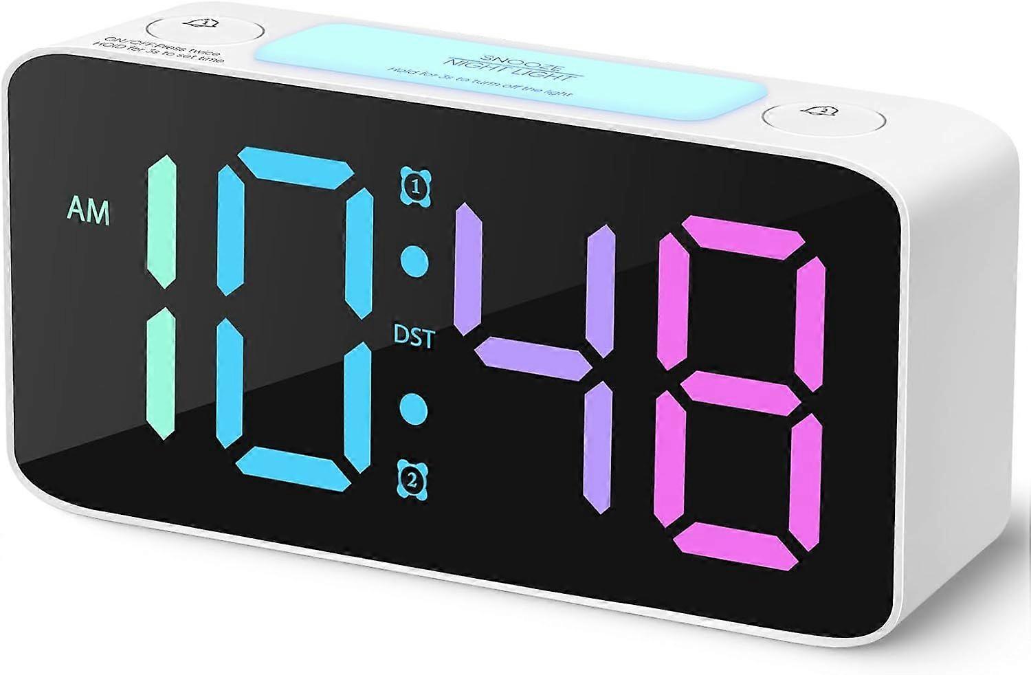 SCSYV Super Loud Alarm Clock for Heavy Sleepers Adults,Digital Clock with 7 Color NightLight,Adjustable Volume,Dimmer,USB Charger,Small Clocks for Bed