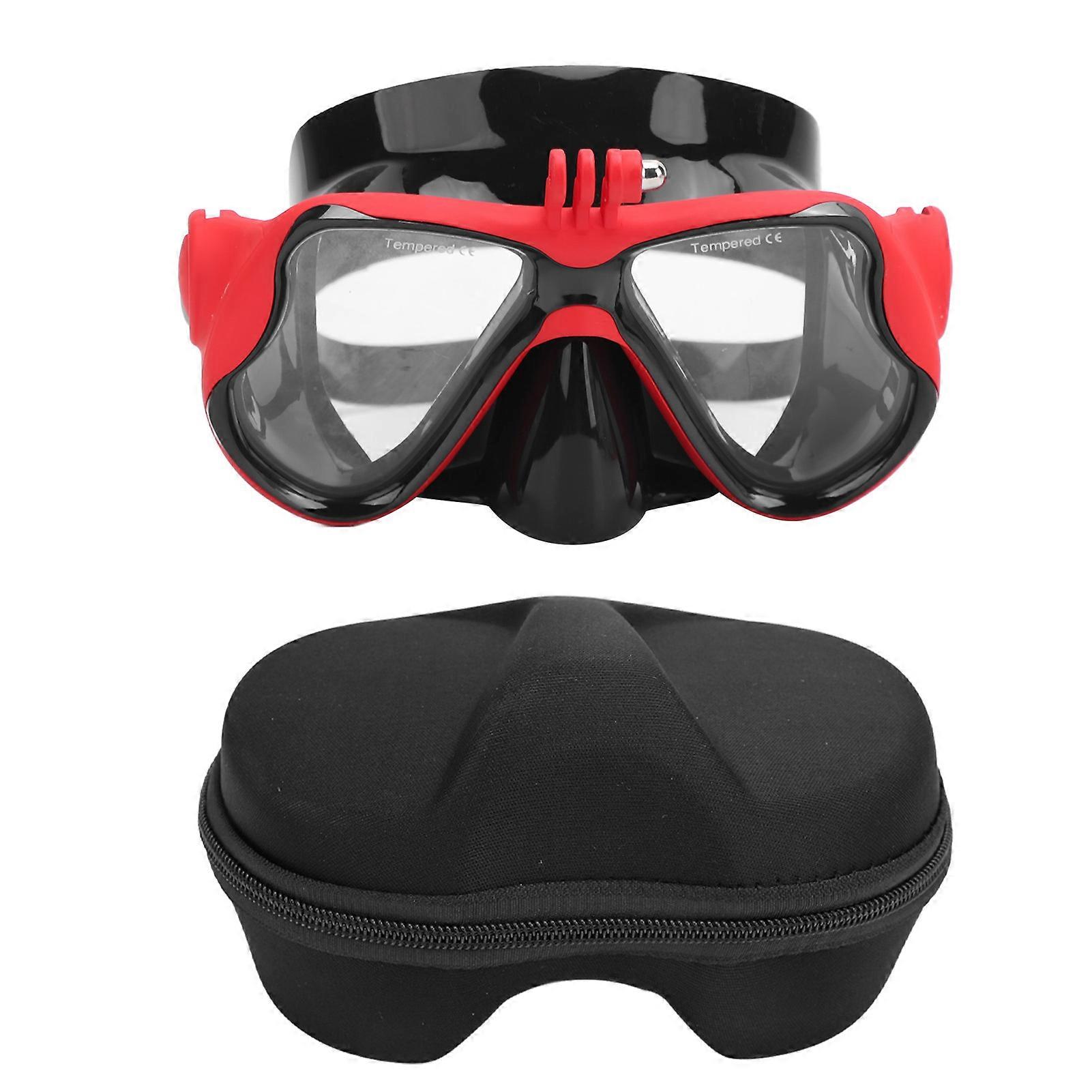Action Camera Diving Goggles Professional Prevents Fog Tempered Lens Diving Face Cover with Mount for Scuba Diving Snorkeling Freediving Swimming Red