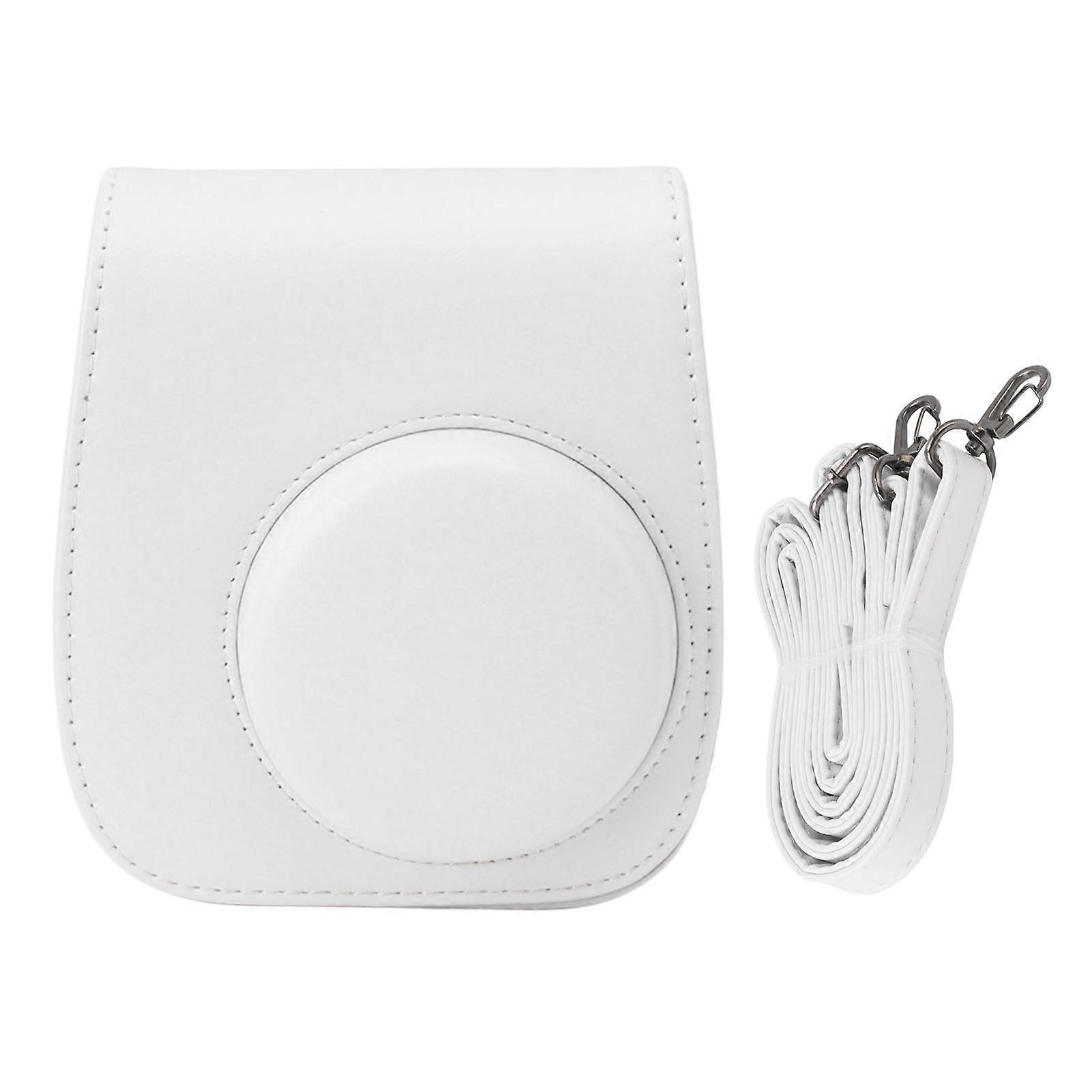 PU Leather Instant Camera Bag with Adjustable Strap, Instant Camera Case, Ideal for Travel and Camping, White