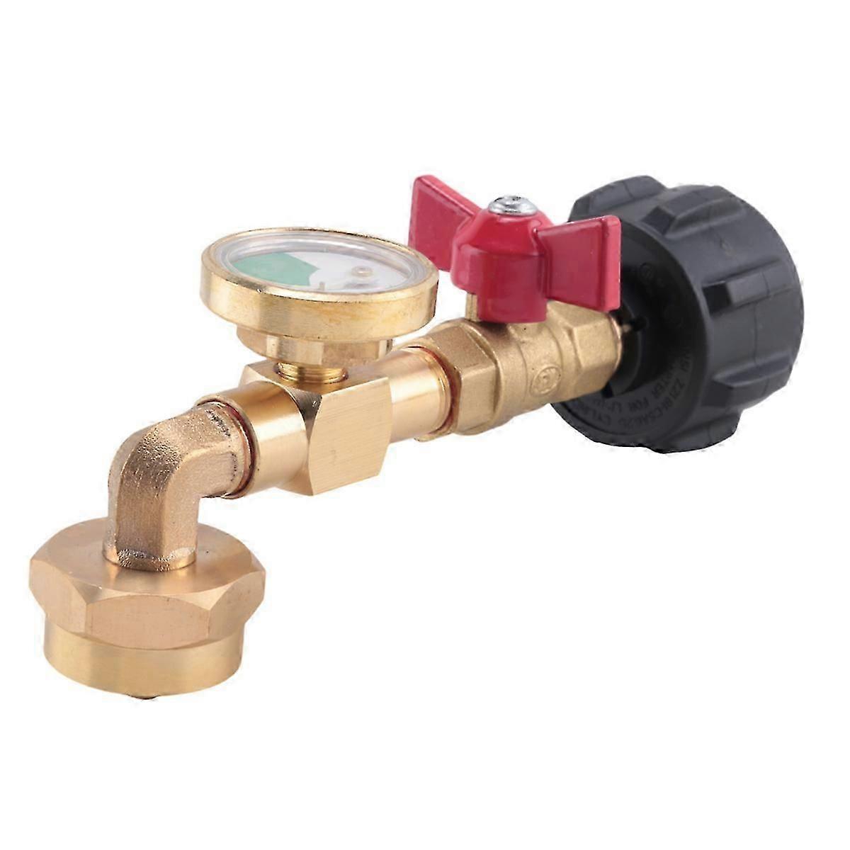 Propane Refill Adapter with Valve and Gauge, Fill 1 Lb Bottles From 20 Lb Tank, 90-Degree Elbow Desi