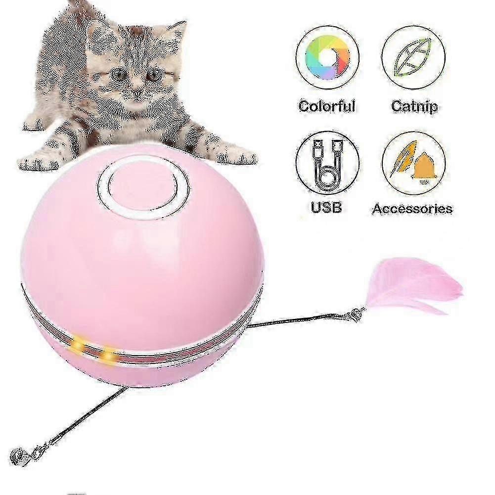 Interactive 360° Self-Rotating USB Cat Ball Toy with LED & Catnip - Pink