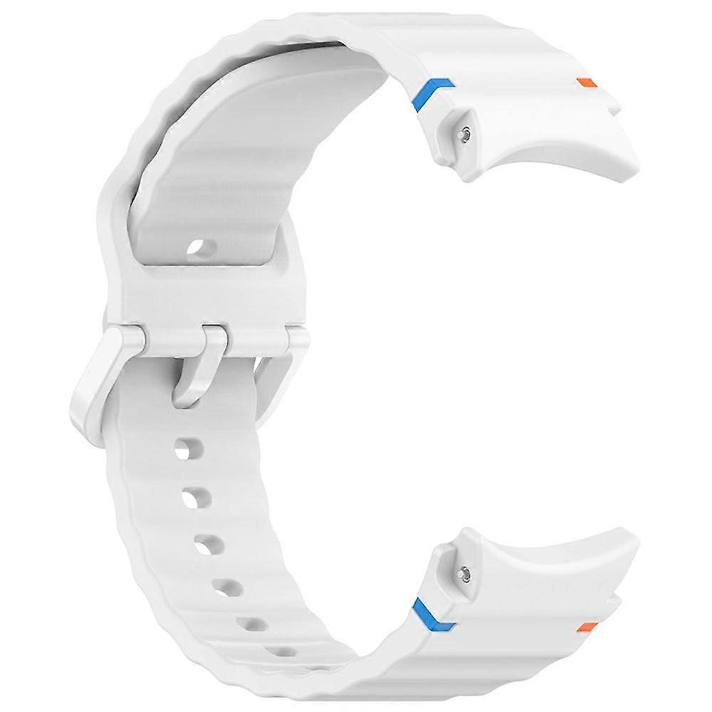 Watch Strap Watch Band for Samsung Galaxy Watch 7 Silicone Wave Pattern Line Colorful Buckle (Official White)
