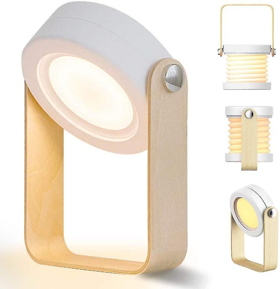 Dimmable Led Touch Bedside Lamp Vintage Desk Lamp With Wooden Handle 3 Brightness Levels Foldable Portable Table Lamp With Touch Function For Bedroom