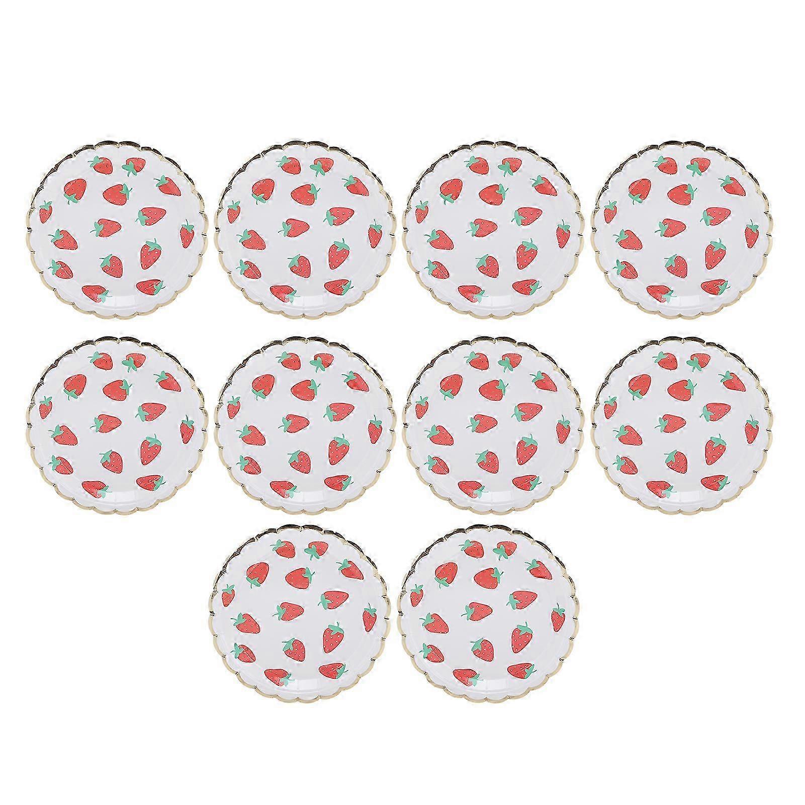 10Pcs Disposable Strawberry Pattern Tableware Set for Birthday Beach Party Paper Tray