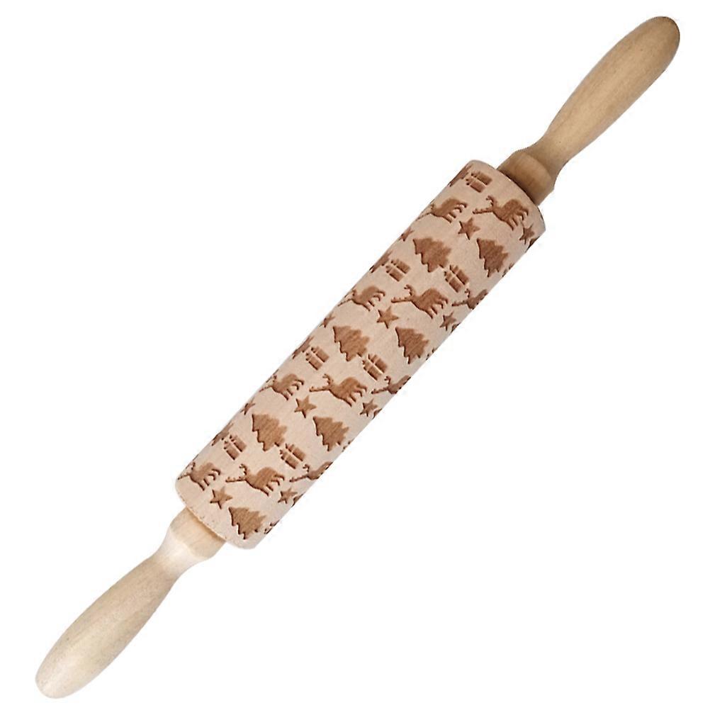 Non-stick Surface Rolling Pin Cylindrical Wood Household Dough Rolling 35x4.2CM 1Pcs