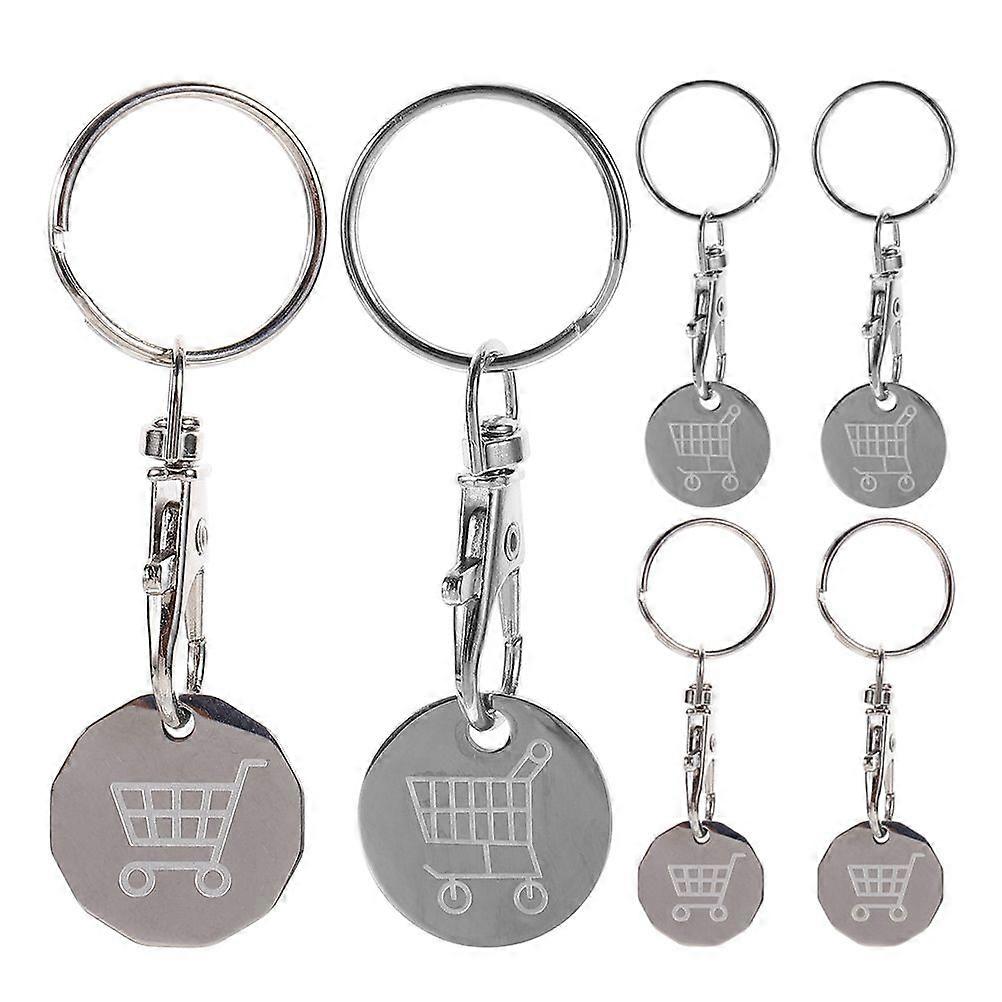 6pcs Metal Shopping Cart Token Keychain Supermarkets Tokens Convenient Key Ring Portable Keyring Shopping Carts Token