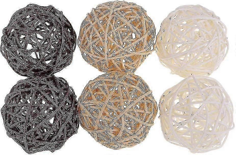 A Bag Of Wicker Rattan Balls Decorative Orbs Vase Fillers For Craft, Party, Multicolor, 6pcs, 7cm