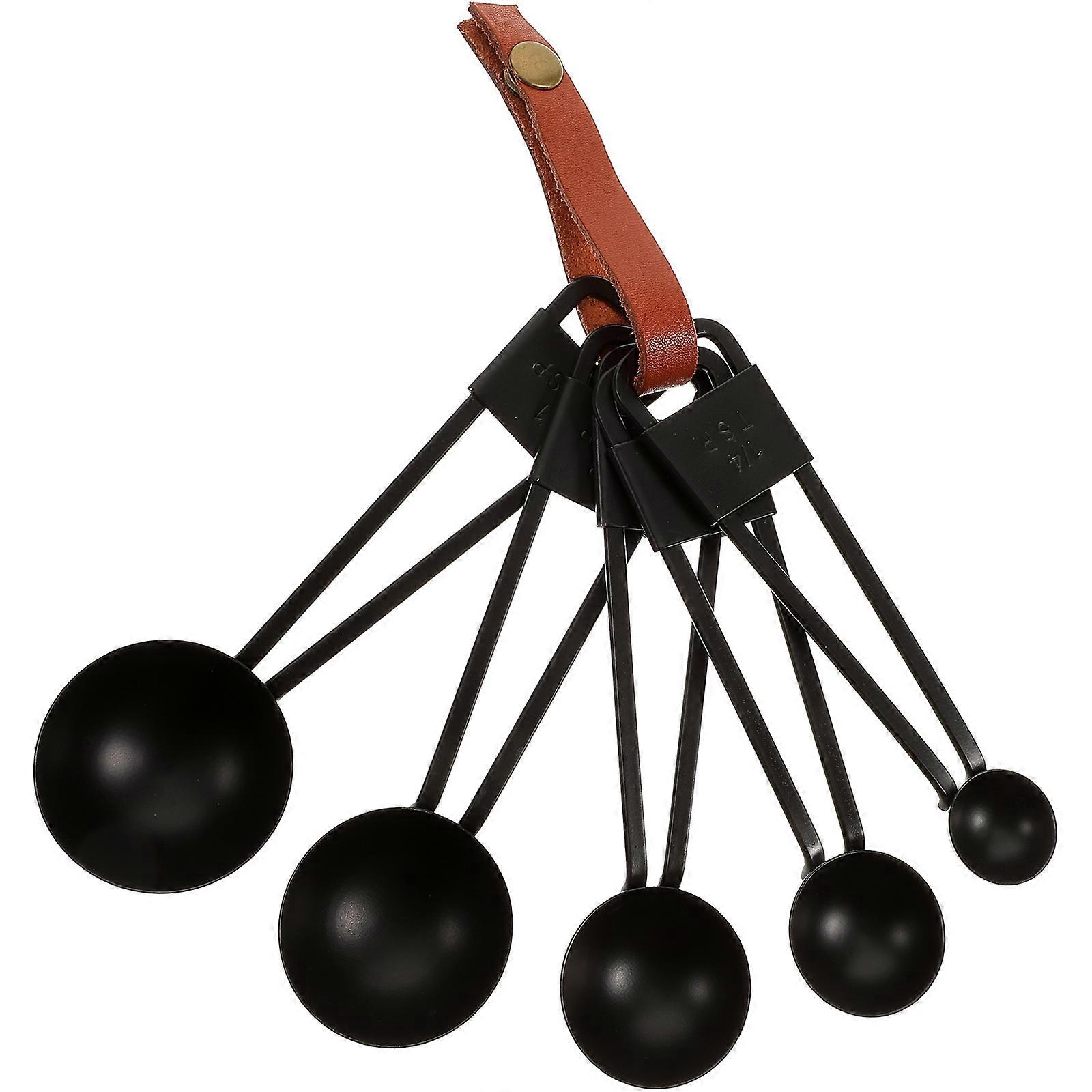 Measuring Spoons Set Black Stainless Steel Easy to Clean Stackable Kitchen Baking Tool 5Pcs