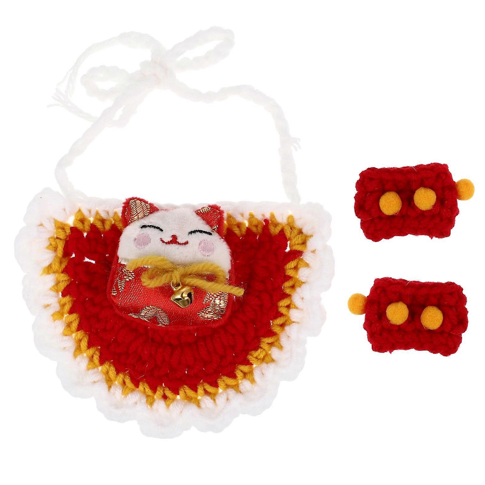 Red Fashionable Pet Bib and Gloves Set Synthetic Material for Photo Memories and Parties 1 Set