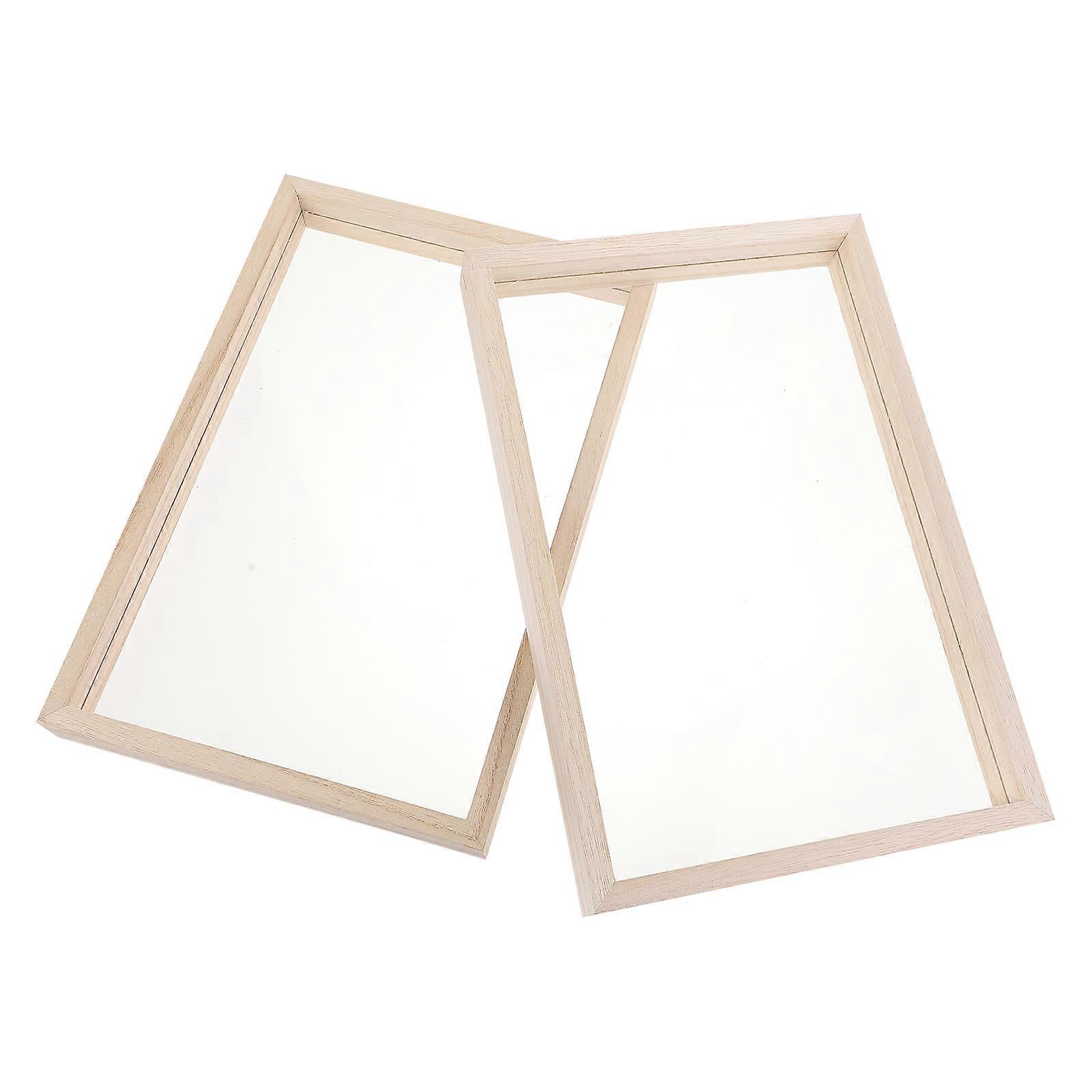 2 Sets Wooden Acrylic Glass Painting Frames for Diy Drawing and Organic Glass Picture Display