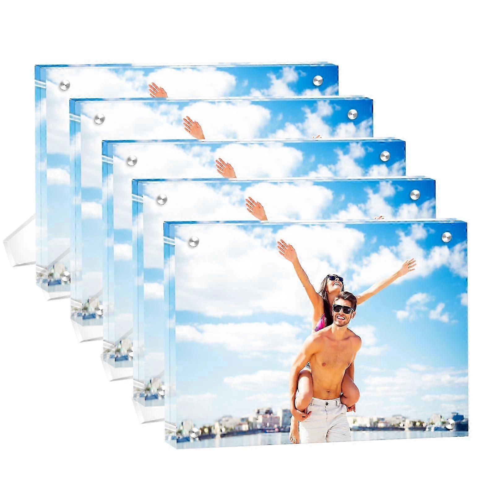 5 Pack (5x7) Clear Acrylic Picture Frames with Stand for Desktop Display